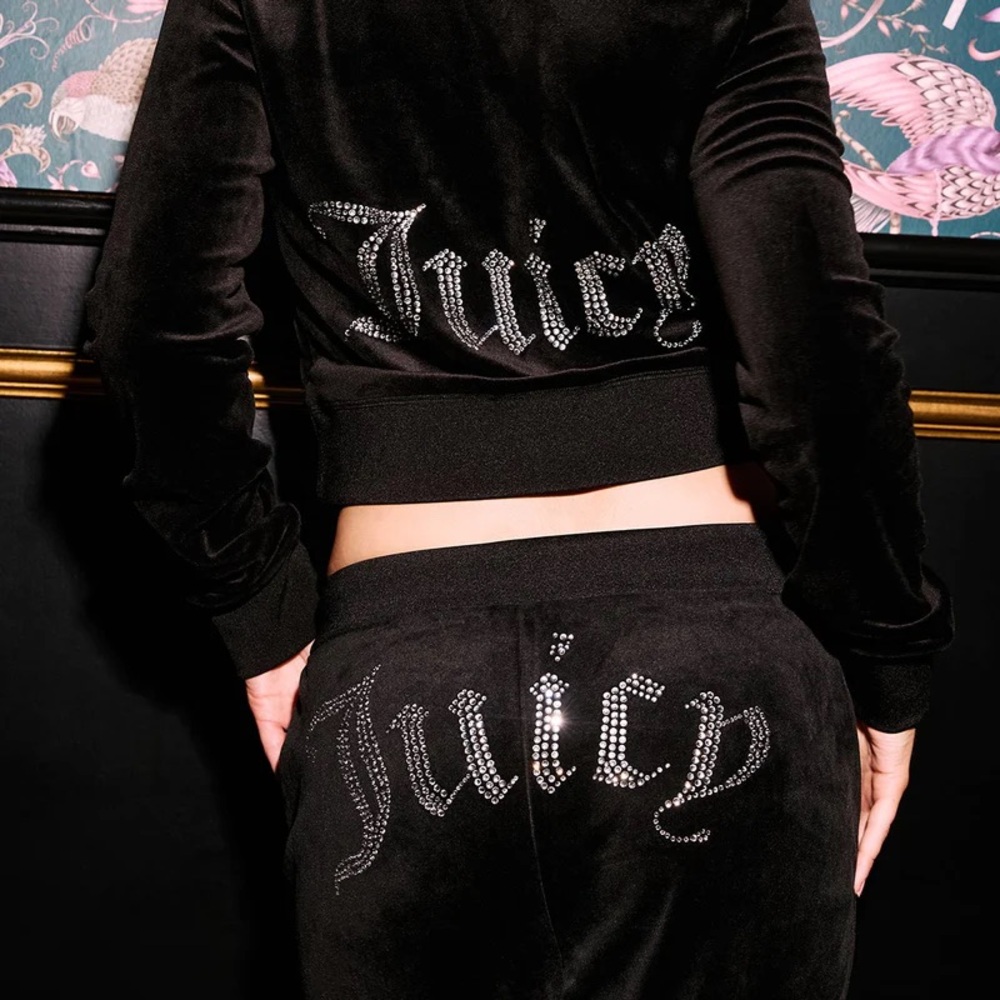 Juicy Couture OG BIG BLING VELOUR TRACK PANTS Black - Picture 3 of 8